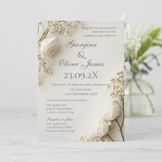 Elegant Boho Floral Wedding Invitation (Debout devant)