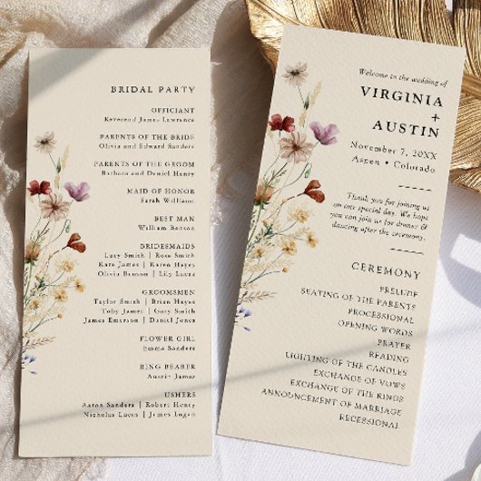 Elegant Boho Floral Wedding Programma