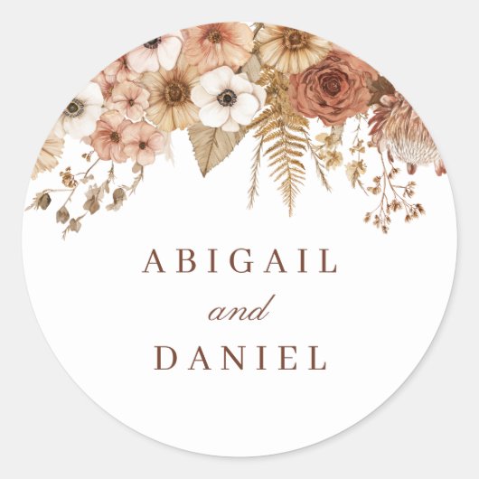 Elegant Boho Floral Wedding Ronde Sticker (Voorkant)