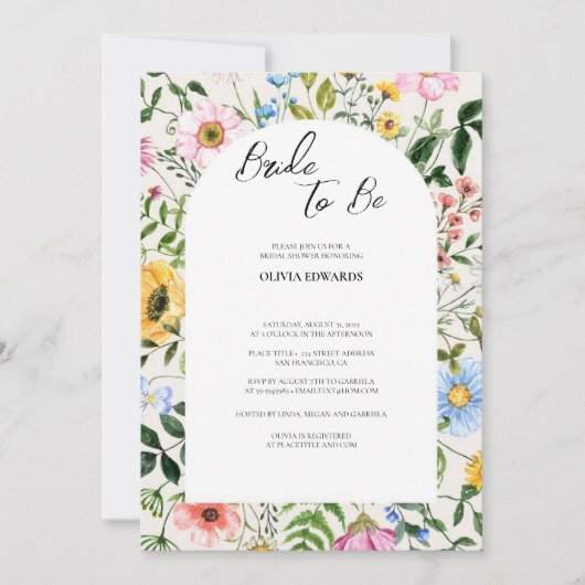 Elegant Boho Floral Wildflower Bridal Brunch Kaart (Voorkant)