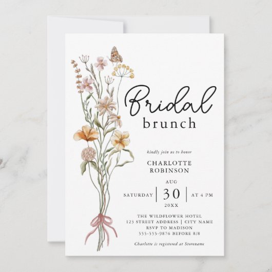 Elegant Boho Floral Wildflower Bridal Brunch Kaart (Voorkant)