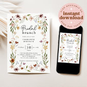 Elegant Boho Floral Wildflower Bridal Brunch Kaart