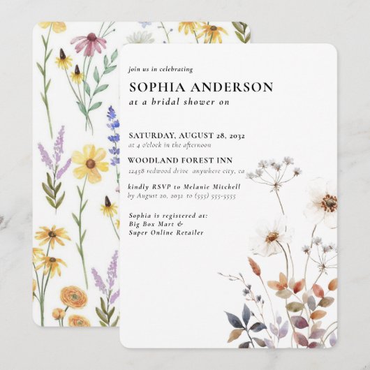 Elegant Boho Floral Wildflower Vrijgezellenfeest Kaart (Voorkant / Achterkant)