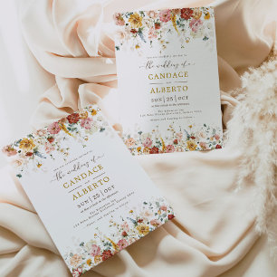 Elegant Boho Garden Flowers Botanical Wedding Invi Kaart
