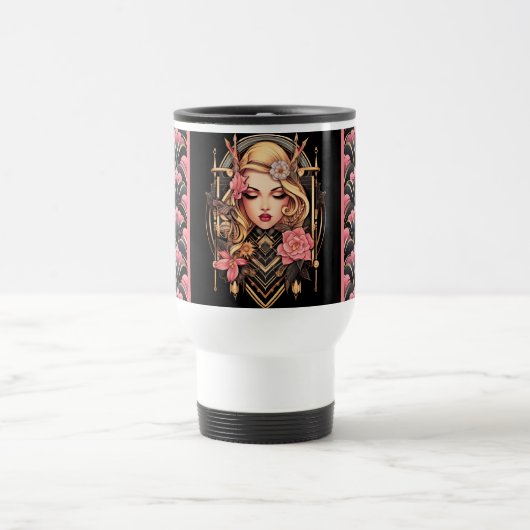 Elegant Boho Girl Black and Pink Mug (Centre)