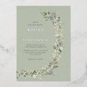 Elegant Boho Gold Foil Waterverf Groen Bruiloft Folie Uitnodiging (Voorkant)