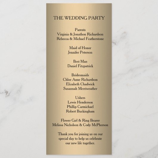 Elégant Boho Golden Floral Wedding Programme de ma (Dos)