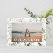 Elegant Boho Golden Sage Eucalyptus Greenery Foto Save The Date (Staand voorkant)