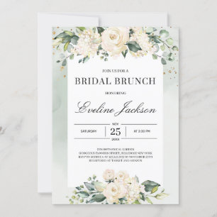 Elegant boho greenery white roses bridal brunch kaart