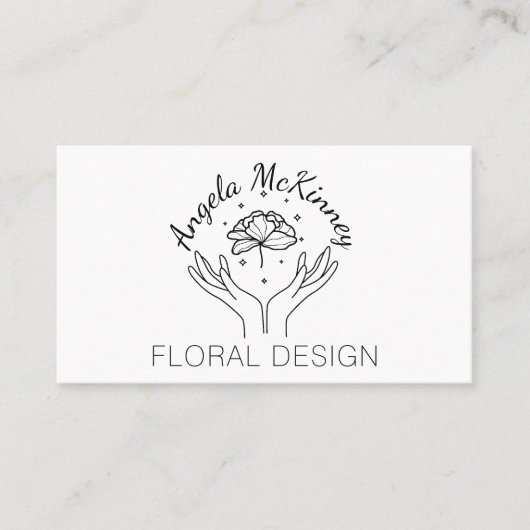 Elegant Boho Hands & Flower Florist Logo Visitekaartje (Voorkant)