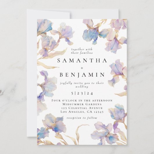 Elegant Boho Iris Bruiloft Kaart (Voorkant)