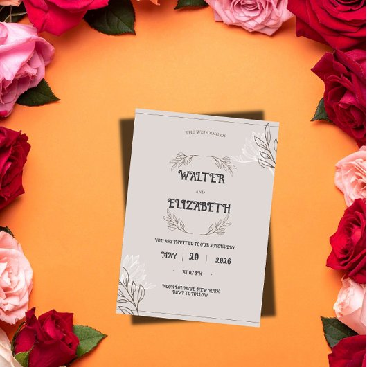 Elegant Boho Minimalist Floral Wedding Invitation