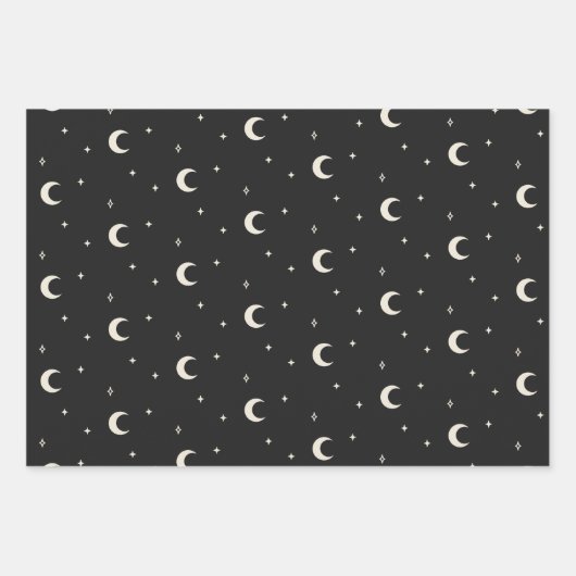 Elegant Boho Mystical Moon Stars Black en White Inpakpapier Vel (Voorkant 3)