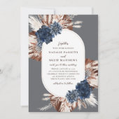 Elegant Boho Navy and Brown Florals Oval Wedding Kaart (Voorkant)
