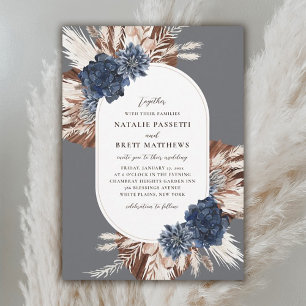 Elegant Boho Navy and Brown Florals Oval Wedding Kaart