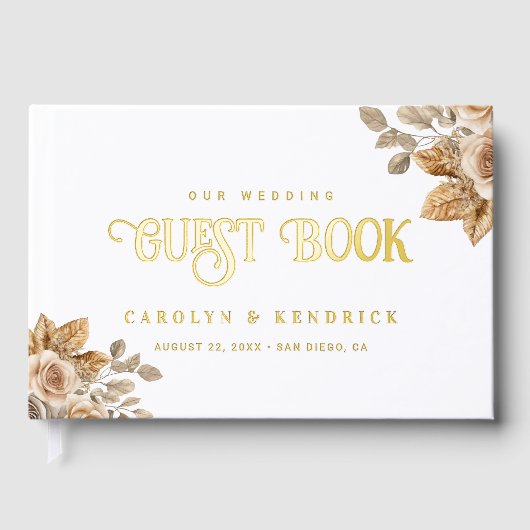 Elégant Boho Neutre Flore Accents Mariage Or (Recto)