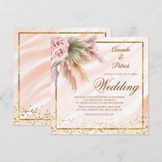 Elegant Boho Omlijst Goud Folie Pampas Gras Bruilo Kaart