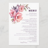 Elegant Boho Paarse Pioen Bruiloft Menu (Voorkant)