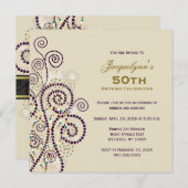 Elegant Boho Paarse Spirals Birthday Party Invite Kaart (Voorkant / Achterkant)