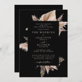 Elégant Boho Pampas Faire-part de mariage noir (Devant / Derrière)