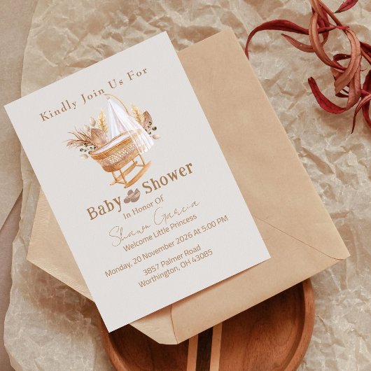 Elegant Boho Pampas Grass Baby shower Uitnodiging