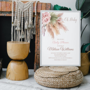 Elegant Boho Pampas Grass Dusty Pink Baby shower Kaart