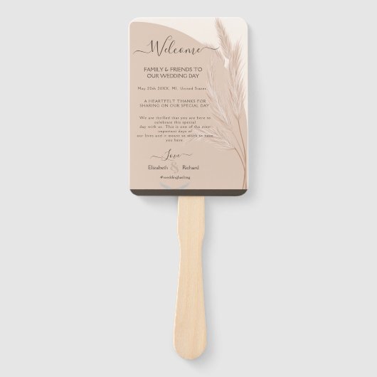 Elegant Boho Pampas Grass Modern Wedding Handwaaier (Voorkant)