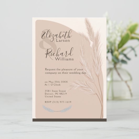 Elegant Boho Pampas Grass Modern Wedding Kaart (Staand voorkant)