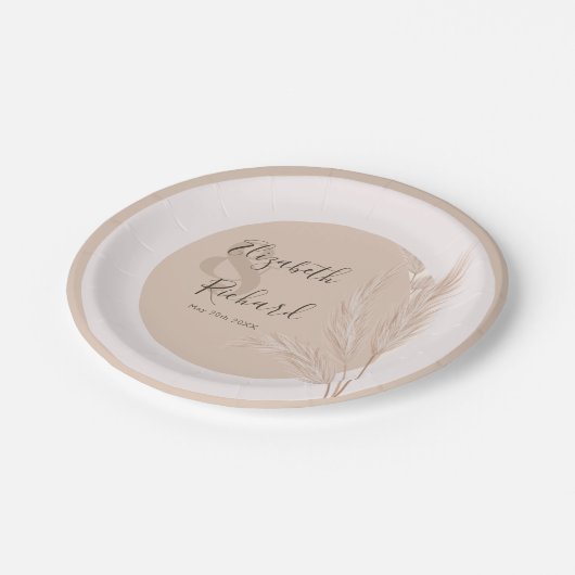 Elegant Boho Pampas Grass Modern Wedding Papieren Bordje (Gekanteld)