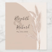Elegant Boho Pampas Grass Modern Wedding Wijn Etiket (Enkel label)