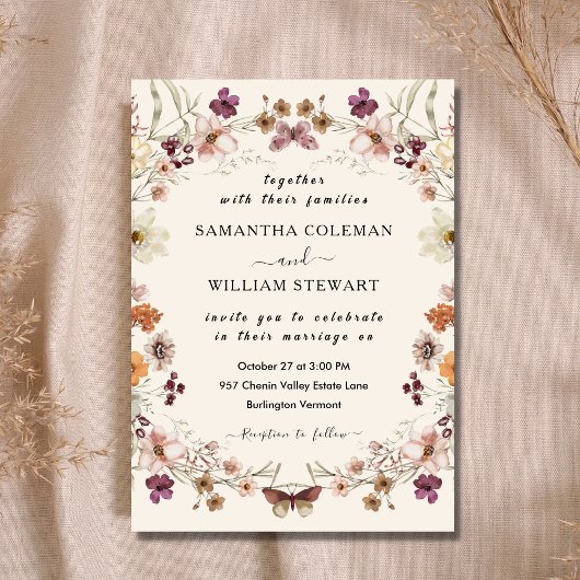 Elegant Boho pastel Wildflower Modern Wedding Kaart