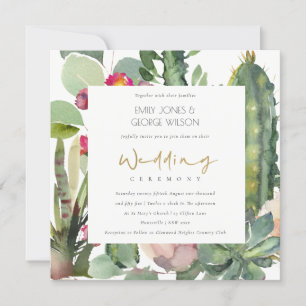 ELEGANT BOHO PINK FLORAL CACTI FOLIAGE WEDDING KAART