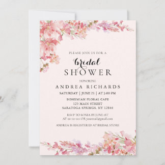 Elegant Boho Pink Watercolor Floral Bridal Shower Kaart