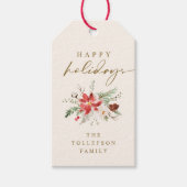 Elegant Boho  Poinsettia Groen Kerstmis Cadeaulabel (Voorkant)