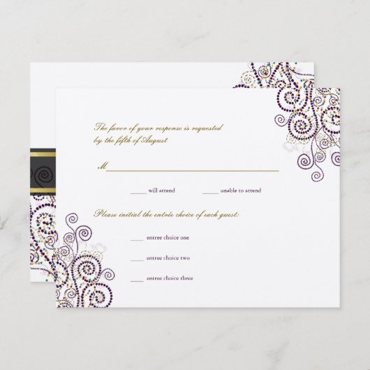 Elégant Boho pourpre spirales mariage RSVP carte (Devant / Derrière)