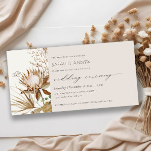 Elegant Boho Protea Dry Palm Floral Wedding Invite Bedankkaart
