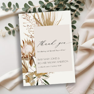 Elegant Boho Protea Gedroogde Palm Floral Wedding Bedankkaart