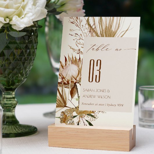 Elegant Boho Protea Ivory Dry Palm Floral Wedding Kaart