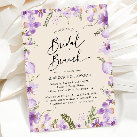 Elégant Boho Purple Bridal Brunch Invitation