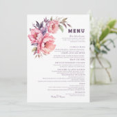 Elegant Boho Purple Peony Menu Mariage (Debout devant)