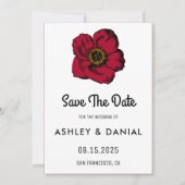 Elegant boho red rose floral Wedding Save the Date Kaart (Voorkant)