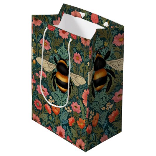 Elegant boho retro bumblebee spring florals medium cadeauzakje (Voorkant Gekanteld)
