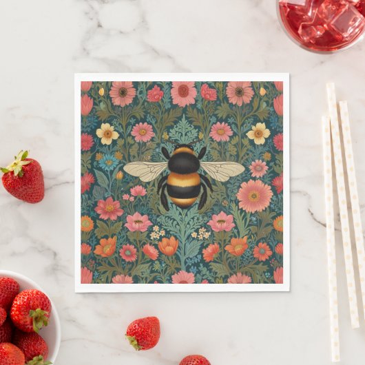 Elegant boho retro bumblebee spring florals servet (Insitu)