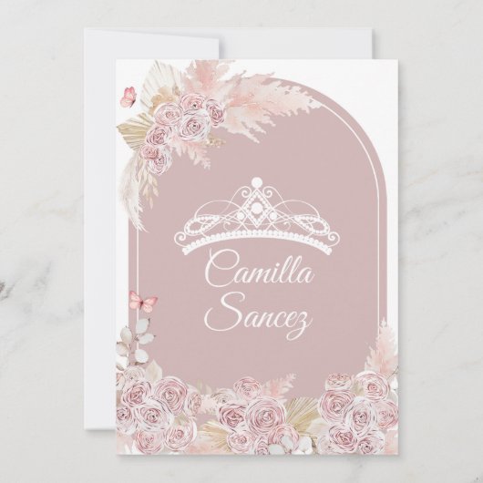 Elégant Boho rose Dusty Quinceañera Invitation (Dos)