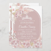 Elégant Boho rose Dusty Quinceañera Invitation (Devant / Derrière)