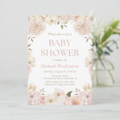 Elégant Boho rose Floral Baby shower Invitation (Debout devant)