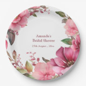 Elegant Boho Roze Bloem Krans Bruiloft Papieren Bordje (Voorkant)