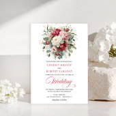 Elegant Boho Ruby Red Blush Greenery Invitation