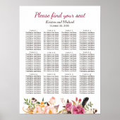 Elegant Boho Rustic Floral Wedding Seding Chart Poster (Voorkant)