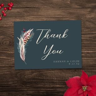 Elegant Boho Rustic Pampas & Pine Green Tan Red Bedankkaart